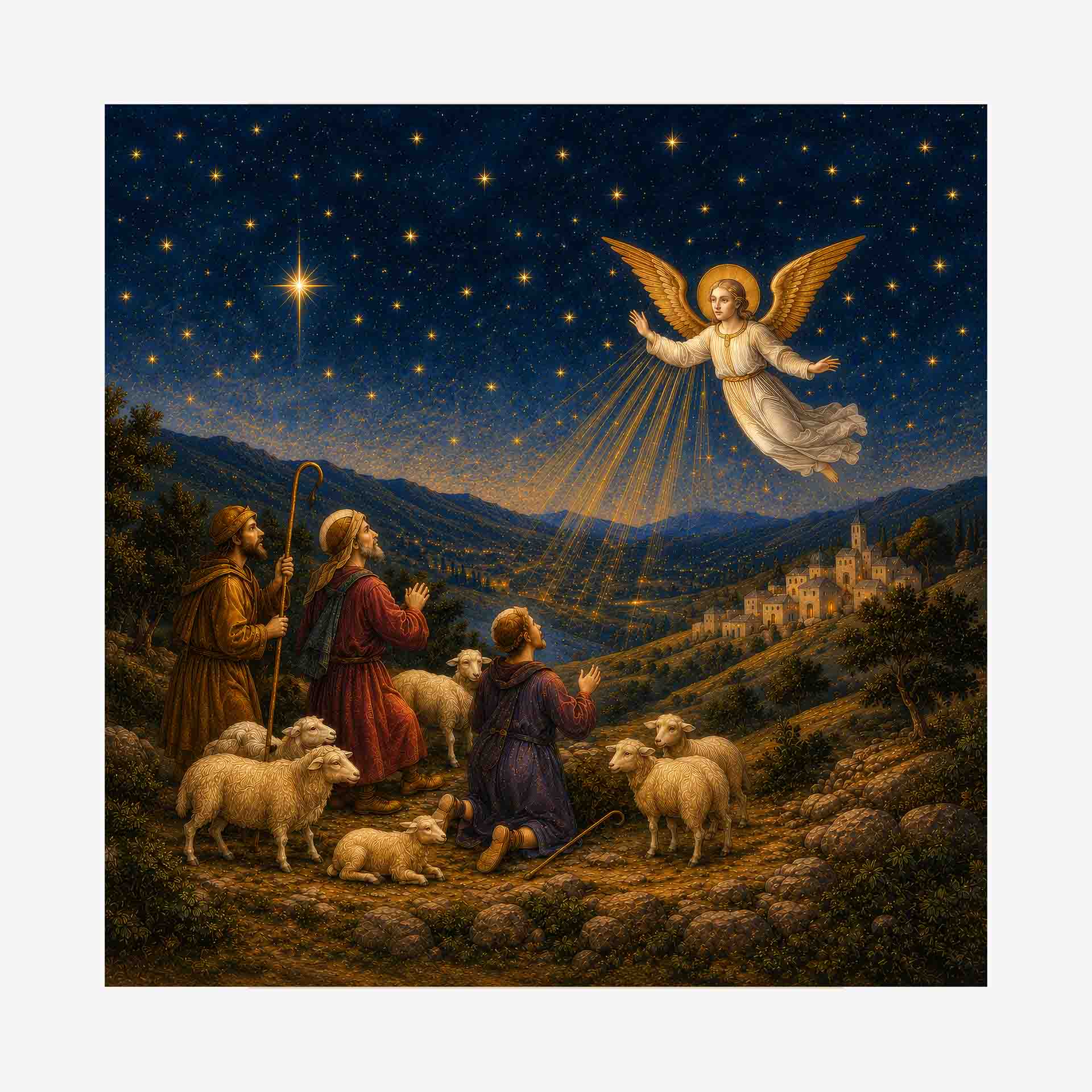 An Angel Appear To The Shepherds Christmas Card | Packs of 10/20/50